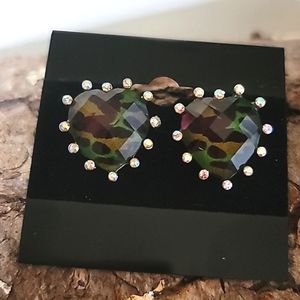 Vintage BETSEY JOHNSON Asian Jungle Collection Camouflage Leopard Heart Earrings